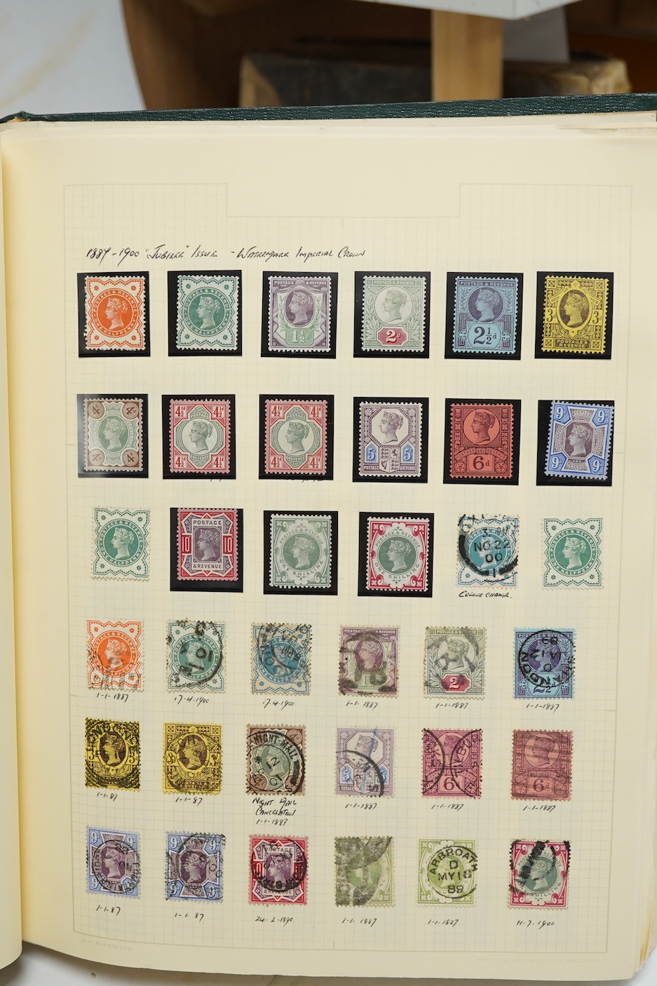 Three Edwardian and later stamp albums, The Grafton Stamp Album, containing a good selection of British stamps from 1841 to 1978, including Two Pence blue, 1840s/50s Penny Reds, Victoria Army Official, a substantial run